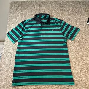 Under Armour Green and Black Striped Polo